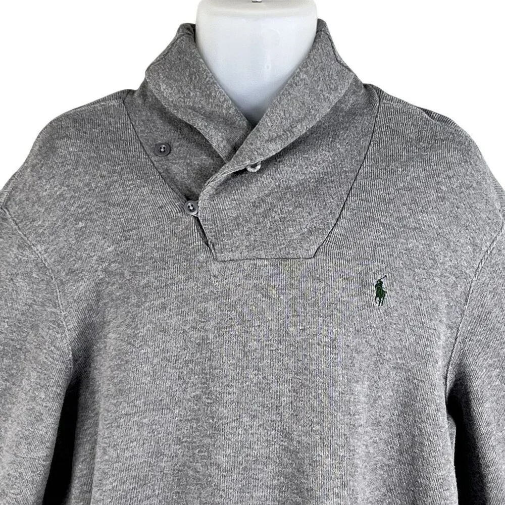 Polo Ralph Lauren Mens XL Jersey Shawl Collar Gray Pullover Sweater Quiet Luxury